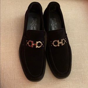 Salvatore Ferragamo black suede loafers